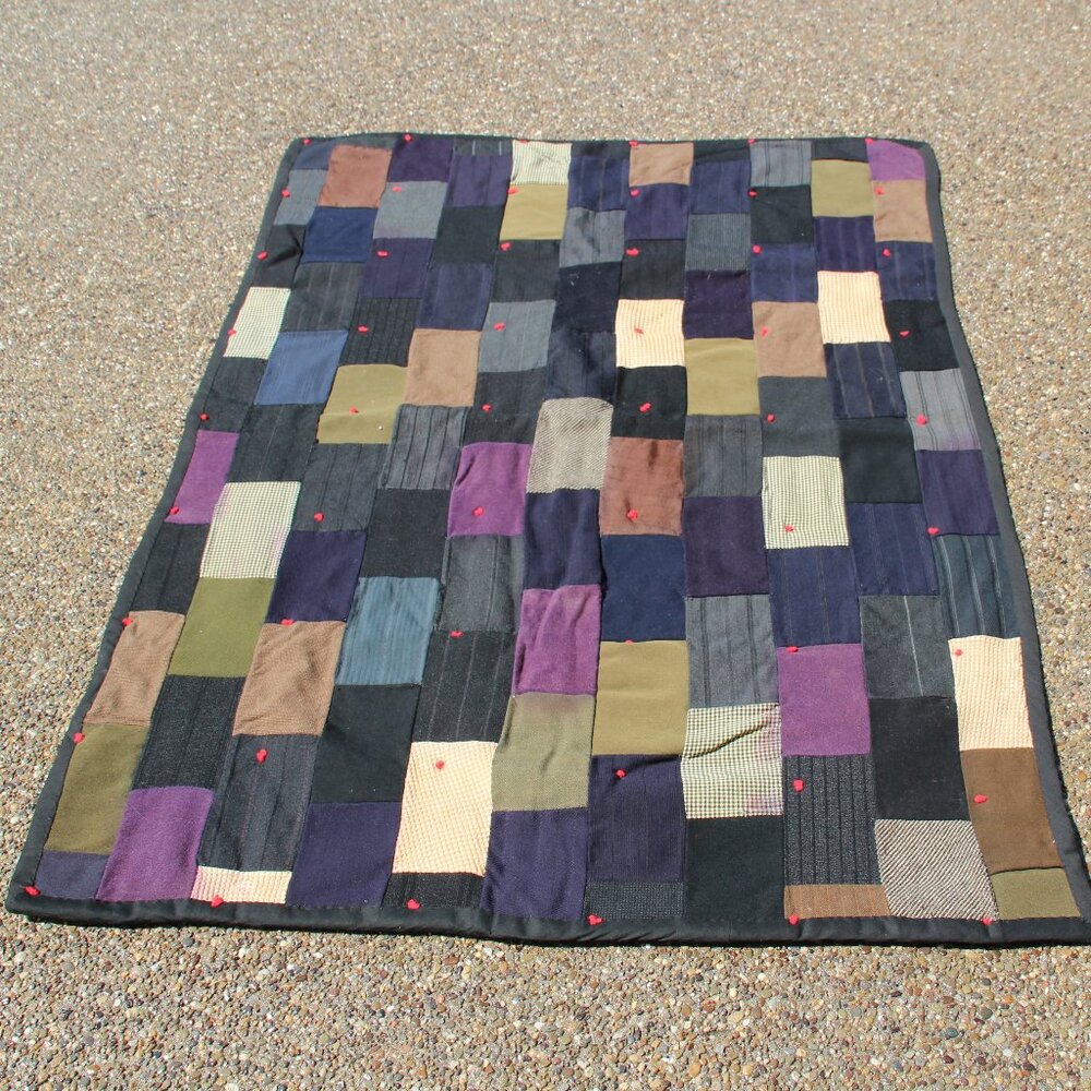 Vintage Quilt Patchwork Wool Scraps Handmade Folk Art Primitive 40 x 55 inches